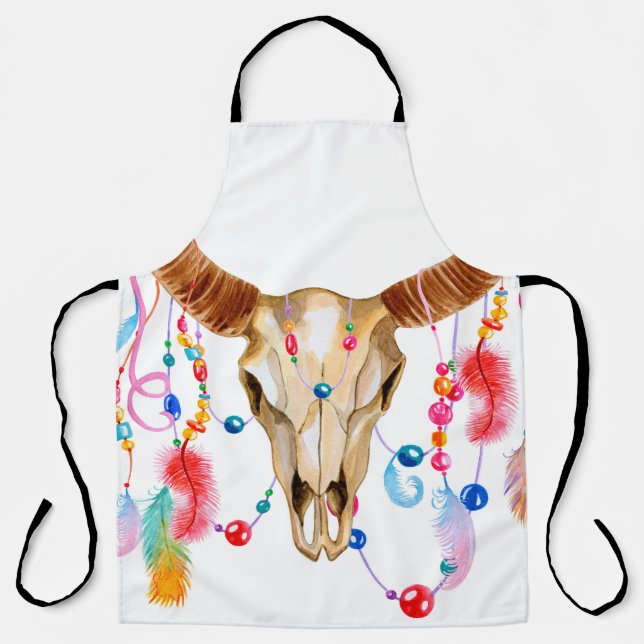 Delantal Calavera acuarela aislada: fondo blanco. (Anverso)