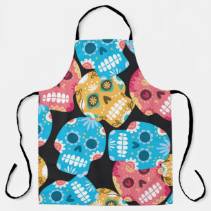 Delantal Calavera de azúcar, fondo festivo sin costura.