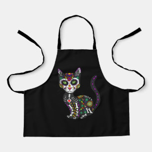 Delantal Calavera de azúcar Gato Mexicano Halloween Día De