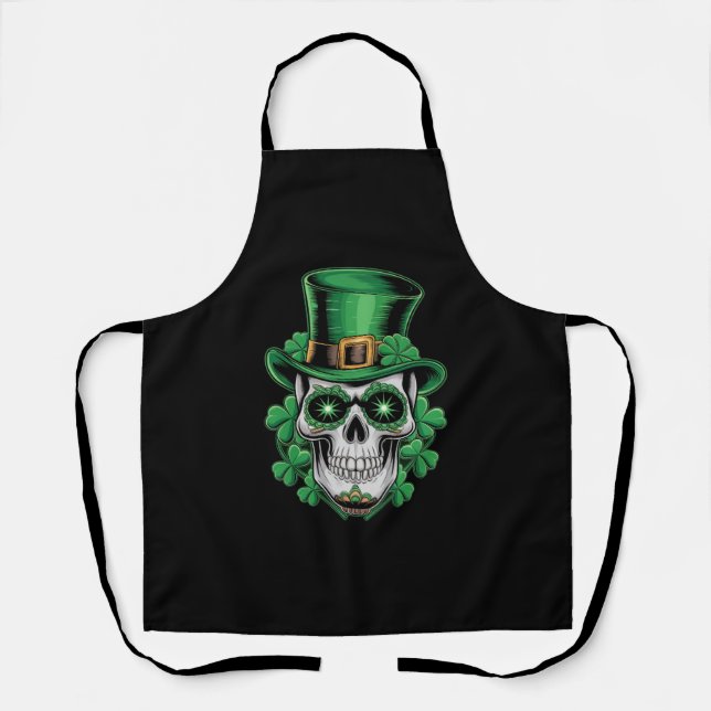 Delantal Calavera de azúcar St Patrick Day Lucky Shamrock (Anverso)