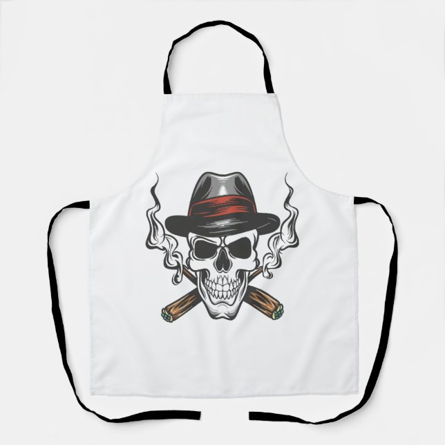 Delantal Calavera de gánster con sombrero fedora (Anverso)