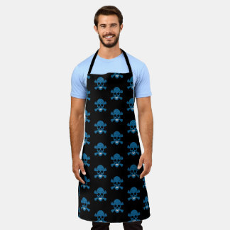 Delantal Calavera De Purpurina Azul Y Hueso De Cruce