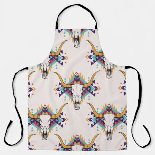 Delantal Calavera de toros tribales: Boho Seamless
