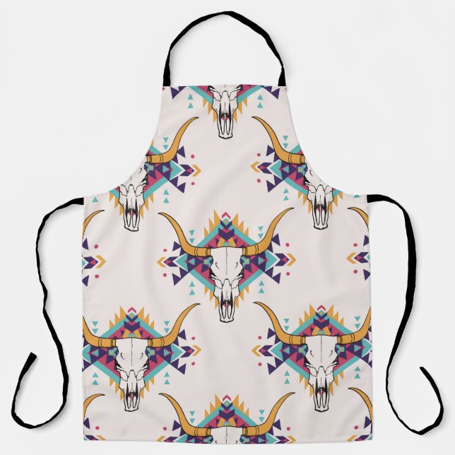 Delantal Calavera de toros tribales: Boho Seamless (Anverso)