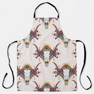 Delantal Calavera de toros tribales: Boho Seamless