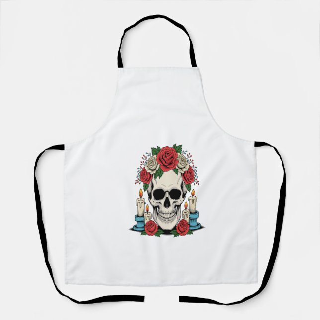 Delantal Calavera floral con velas Halloween (Anverso)