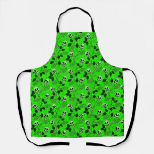 Delantal Calavera Floral Gótica Verde Neón