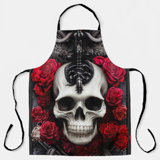 Delantal Calavera oscura y gótica y Rosas