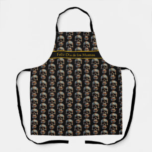 Delantal Calavera personalizada de oro y turquesa para el D