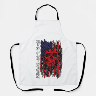 Delantal Calavera Roja de Halloween Bandera Americana Telar