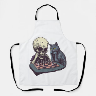 Delantal Calavera vs Gato � Divertida Batalla de Ajedrez