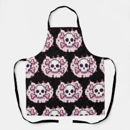 Delantal Calavera y Huesos Rosa Pastel