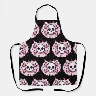 Delantal Calavera y Huesos Rosa Pastel