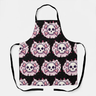 Delantal Calavera y Huesos Rosa Pastel