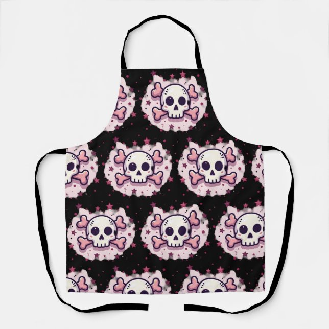 Delantal Calavera y Huesos Rosa Pastel (Anverso)