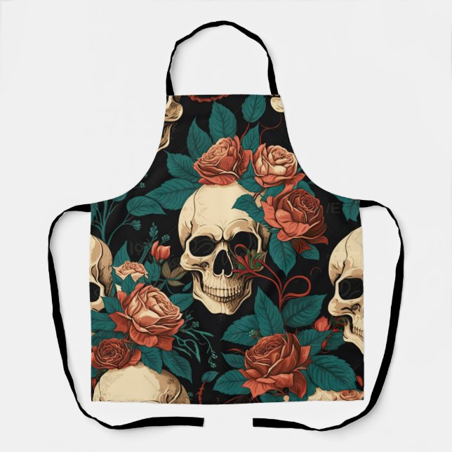 Delantal Calavera y Rosa Apron (Anverso)