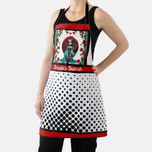 Delantal Calaveras de Azúcar con Rosas Turquesas y Rojas