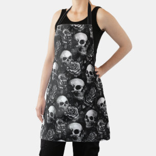 Delantal Calaveras y Rosas Halloween Negro