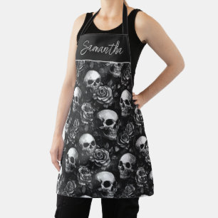 Delantal Calaveras y Rosas Halloween Negro