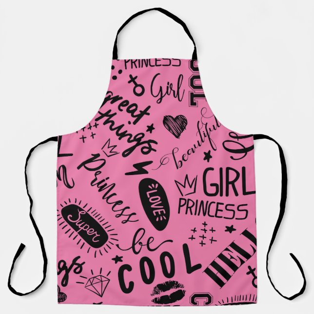 Delantal Caligrafía de chicas: Patrón de moda sin foco (Anverso)