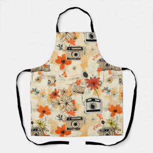 Delantal Cámara Vintage Ephemera Floral Naranja Mostaza