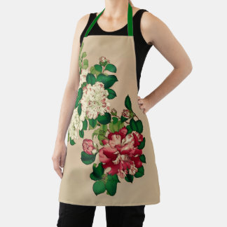 Delantal Camellias japonesas antiguas. Rosa profundo en Bei