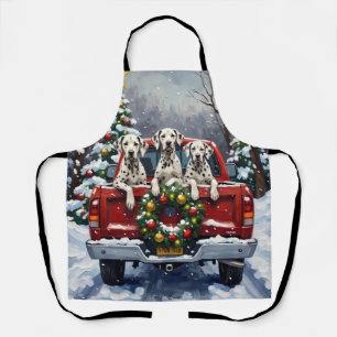 Delantal Camión Rojo de Navidad Dálmata Fiesta
