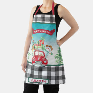 Delantal Camión Rojo Feliz Navidad Personalizado