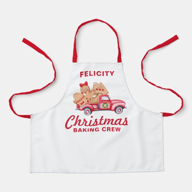 Delantal Camión Rojo Navidades de galletas de pan de jengib (Anverso)