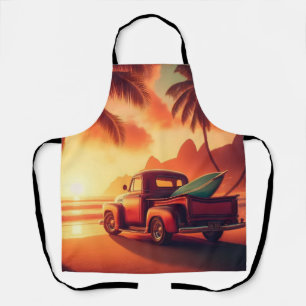 Delantal camioneta de surf vintage tropical/hawaiano