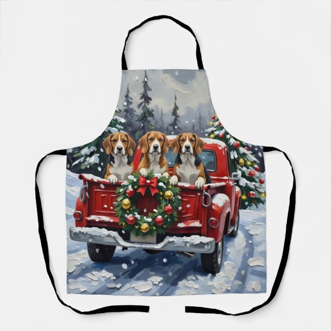 Delantal Camioneta Roja de Navidad Beagle Fiesta (Anverso)