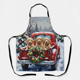 Delantal Camioneta Roja de Navidad Cockapoo Fiesta