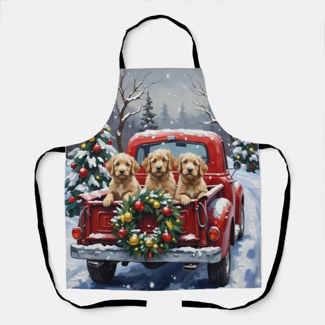 Delantal Camioneta Roja de Navidad Cockapoo Fiesta (Anverso)