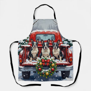 Delantal Camioneta Roja de Navidad con Boston Terrier Feste