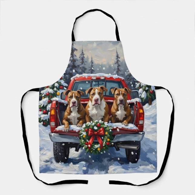 Delantal Camioneta Roja de Navidad Pitbull Fiesta (Anverso)