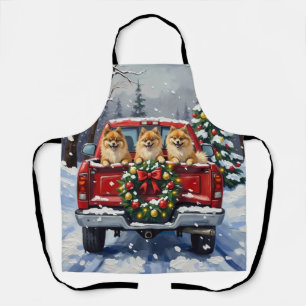 Delantal Camioneta Roja de Navidad Pomerania Regalo de Fies