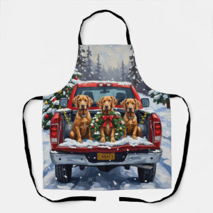 Delantal Camioneta Roja de Navidad Weimaraner Fiesta