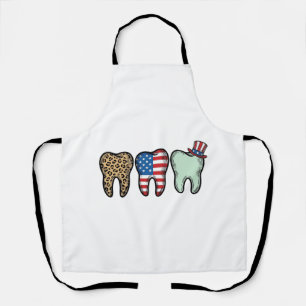 Delantal Camisa Patriótica Dentista Diente Leopardo Vintage