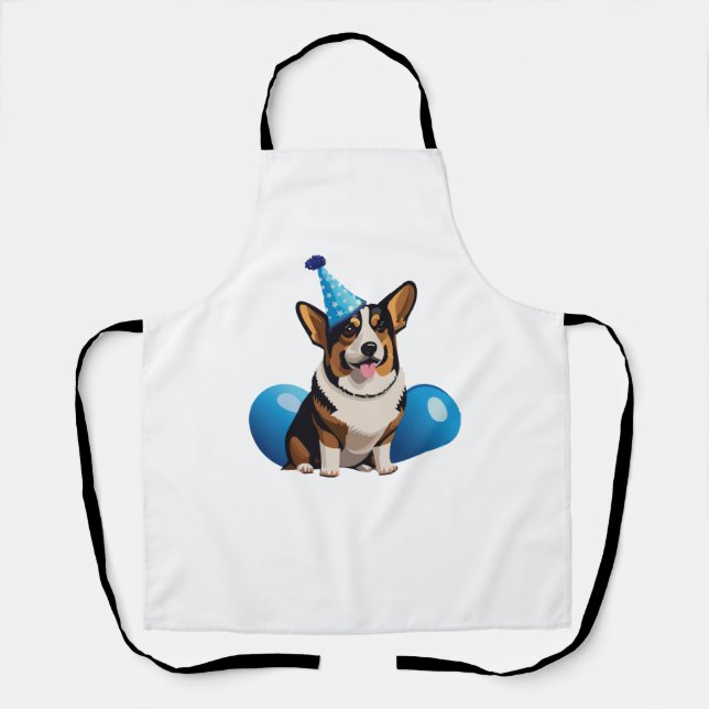 Delantal Camiseta clásica de cumpleaños Blue Corgi (Anverso)