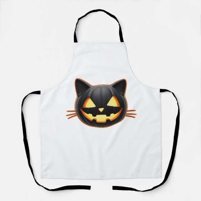 Delantal Camiseta clásica de Emoji de gato negro o'Lantern (Anverso)