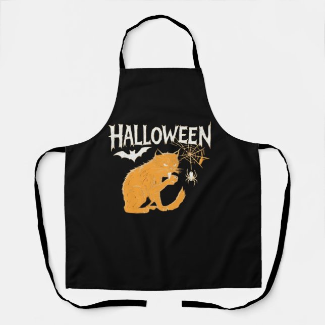 Delantal Camiseta clásica de Halloween de un gato vampiro (Anverso)