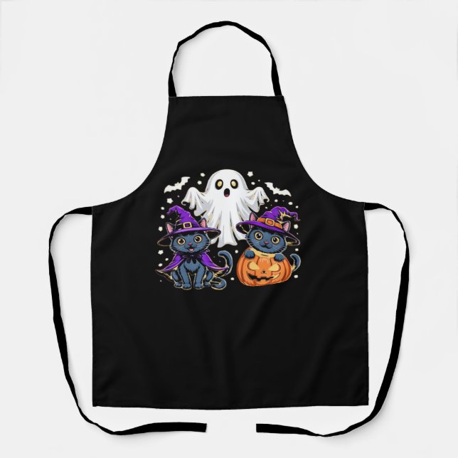 Delantal Camiseta Clásica de Halloween Ghost Pumpkin Cat_3 (Anverso)