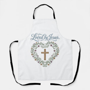 Delantal Camiseta cristiana de cruz floral amada por Jesús 