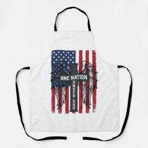 Delantal Camiseta de alas de cruz patriótica bajo Dios una 