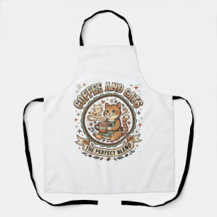 Delantal Camiseta de arte vectorial vintage de café y gatos