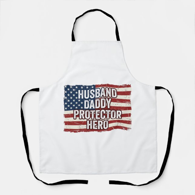 Delantal Camiseta de bandera de héroe protector papá marido (Anverso)