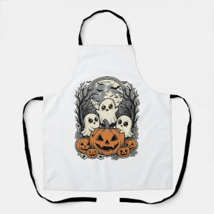 Delantal Camiseta de calabaza fantasma linda grabado vintag