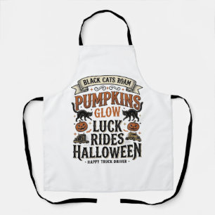 Delantal Camiseta de camionero de Halloween con gatos negro