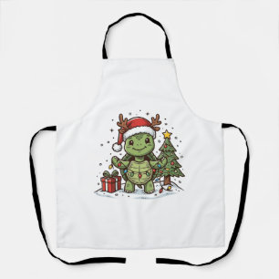 Delantal Camiseta de diseño vintage de tortuga de Navidad l