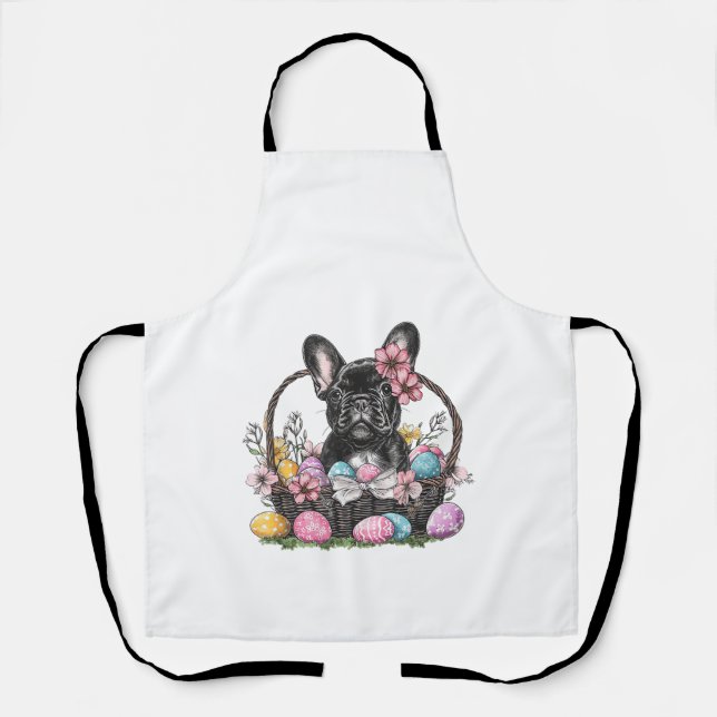 Delantal Camiseta de Frenchie Dog Pascua con huevos de Fren (Anverso)